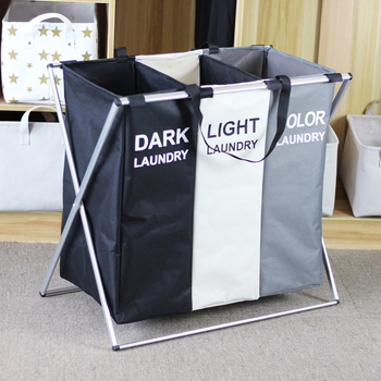 Saliekams netīro drānu grozs ar alumīnija rāmi, trīs nodalījumi, Oxford audums 600D