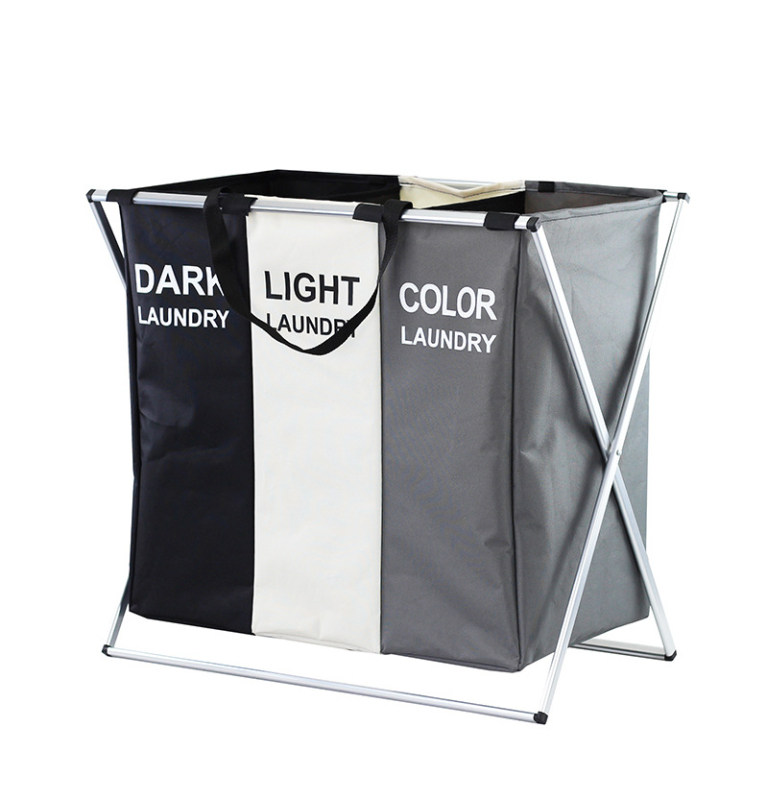 Saliekams netīro drānu grozs ar alumīnija rāmi, trīs nodalījumi, Oxford audums 600D