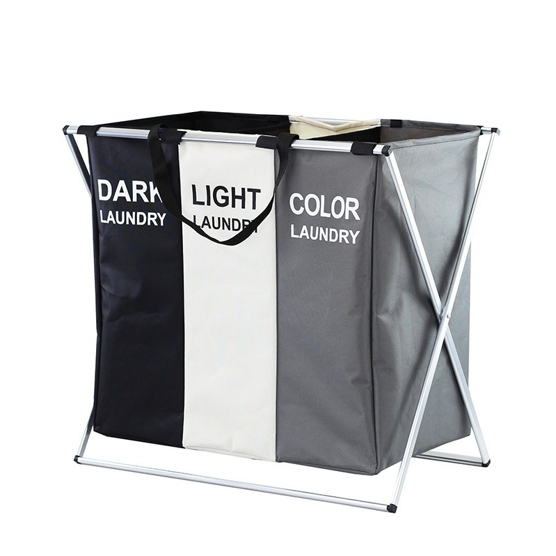 Saliekams netīro drānu grozs ar alumīnija rāmi, trīs nodalījumi, Oxford audums 600D