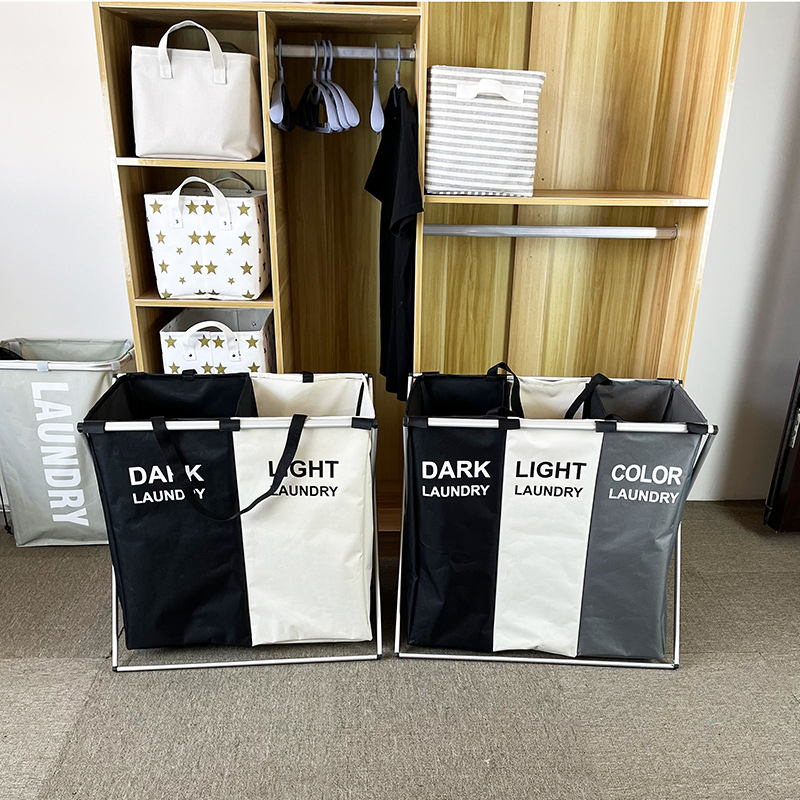 Saliekams netīro drānu grozs ar alumīnija rāmi, trīs nodalījumi, Oxford audums 600D