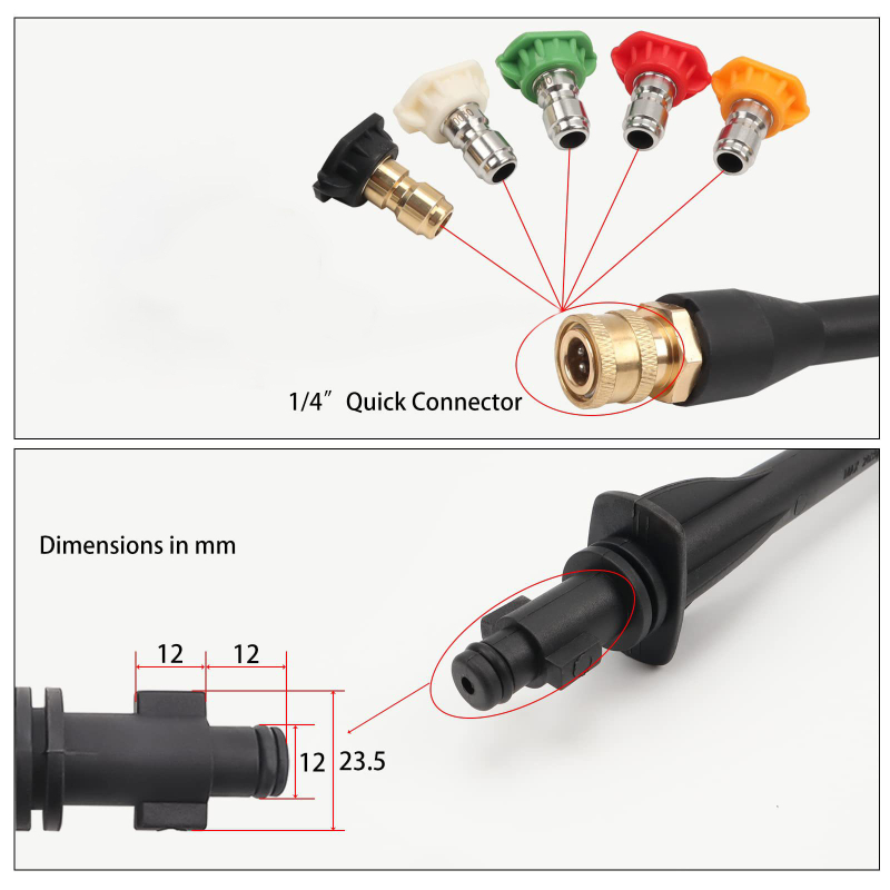 Augstas spiediena tīrīšanas pistole ar 1/4 ātru savienojumu, nylon korpuss, 2600 psi/180 bar, izsmidzināšanas attālums 5 m, svars 0,5 kg, TUTU
