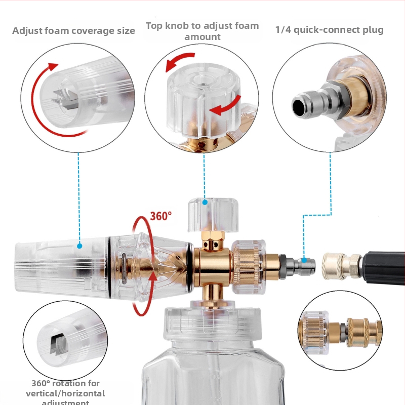 Пяна пръскачка с високо налягане и воден пистолет, прозрачен накрайник с форма на вентилатор, електроплакирана сплав
