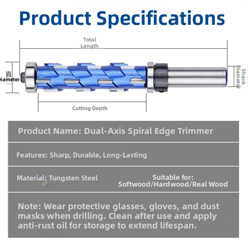 Страничен фрезер за дърво с двойни лагери, спирално подрязване, профилиране на лагерите, кръгла ръкохватка