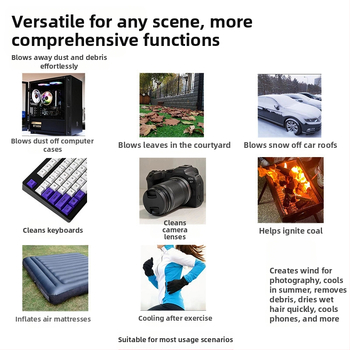 Mini rankinis ventiliatorius su bešepiniu varikliu, įkraunama 4000 mAh baterija, 4 greičio režimai, triukšmas 51–60 dB, svoris 326 g