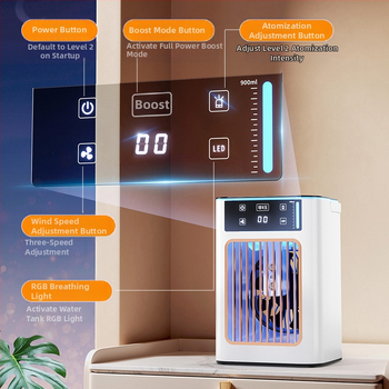 USB επιτραπέζιος αεροψύκτης με ομίχλη ψεκασμού, ήσυχος, 3 ταχύτητες, κινητήρας brushless