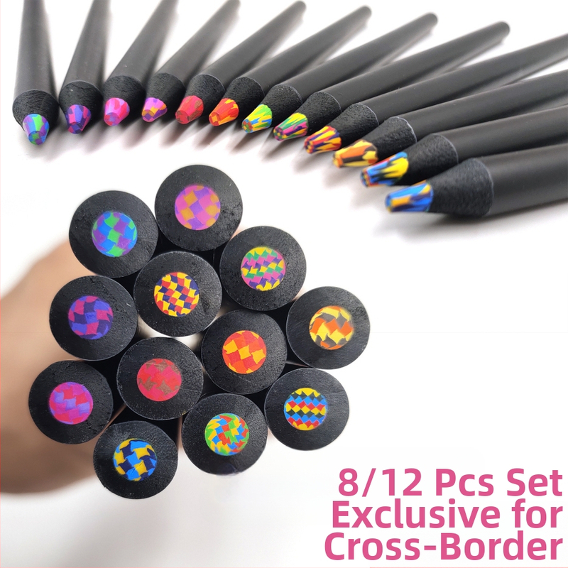 Дървен Rainbow комплект цветни моливи, 12 цвята, творчески инструмент за рисуване (Калъф: дървен; Марка: Без марка; Тип: Друг)