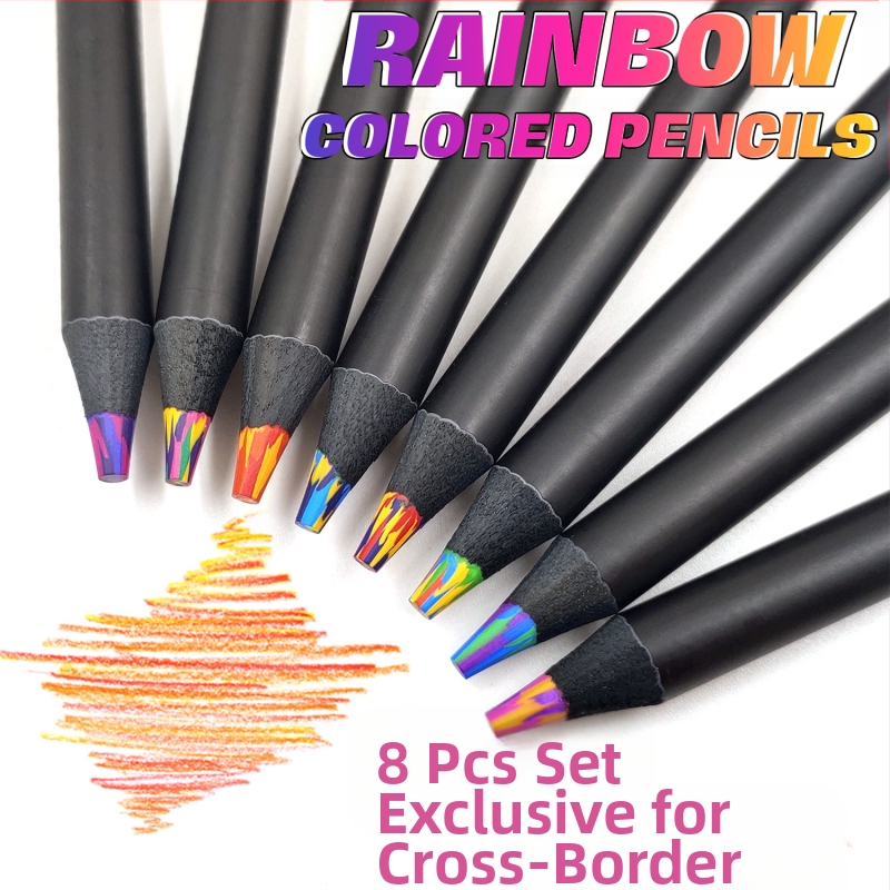 Дървен Rainbow комплект цветни моливи, 12 цвята, творчески инструмент за рисуване (Калъф: дървен; Марка: Без марка; Тип: Друг)