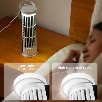 USB ανεμιστήρας χωρίς λεπίδες 5V, μικρός επιτραπέζιος με φωτιστικό γραφείου — κινητήρας χωρίς ψήκτρες, ABS περίβλημα, θόρυβος 36–45 dB, τροφοδοσία USB, χωρίς μπαταρία