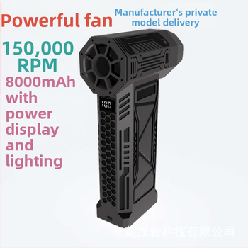 Nešiojamas rankinis ventiliatorius su bešepiniu varikliu, įmontuota baterija 800–1000 mAh, 7.4V, 4 greičiai, veikimo laikas 1–3 valandos