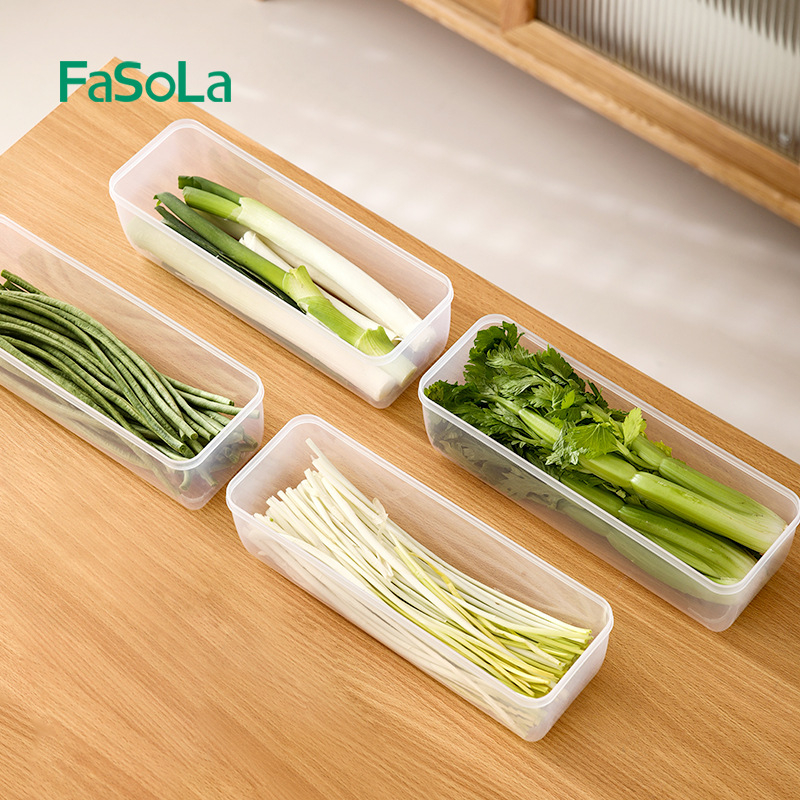 FaSoLa Ilga Saugojimo Dėžė Su Dangteliu – Polietilenas ir Polipropilenas, Virtuvės Organizatorius Prieskonėms, Vaisiams ir Daržovėms