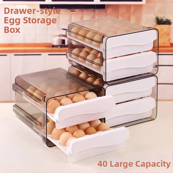 Кутия за яйца за хладилник, с чекмеджетен стил, двойно ниво, прозрачно, модерен и прост дизайн за съхранение