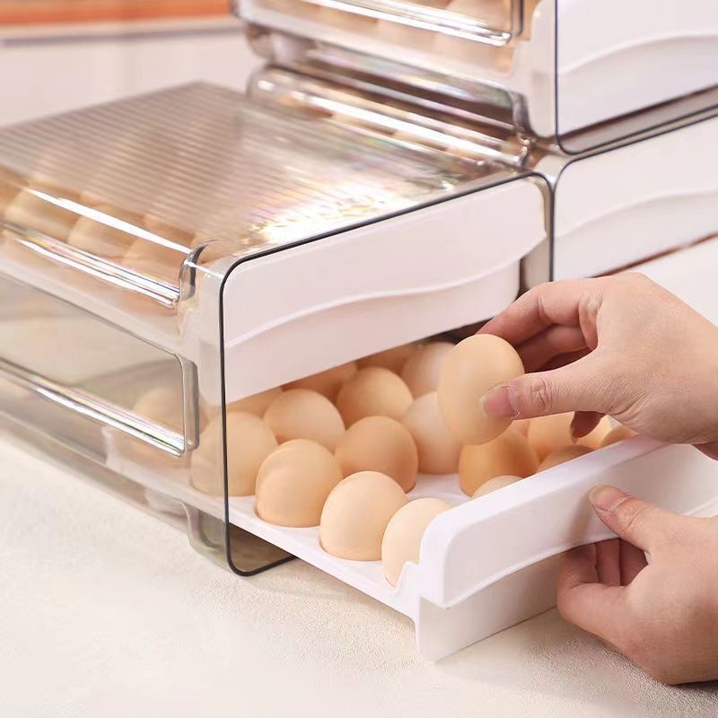 Кутия за яйца за хладилник, с чекмеджетен стил, двойно ниво, прозрачно, модерен и прост дизайн за съхранение