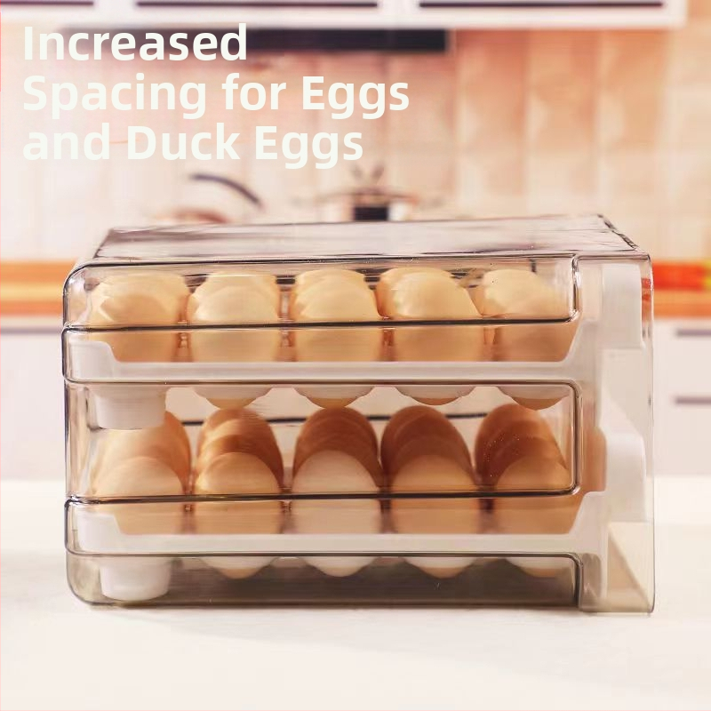 Кутия за яйца за хладилник, с чекмеджетен стил, двойно ниво, прозрачно, модерен и прост дизайн за съхранение