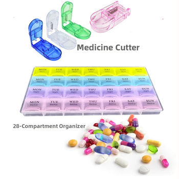 Κουτί φαρμάκων με 28 διαμερίσματα, φορητό PP πλαστικό, 1 L χωρητικότητα, με καπάκι και εκτύπωση λογότυπου