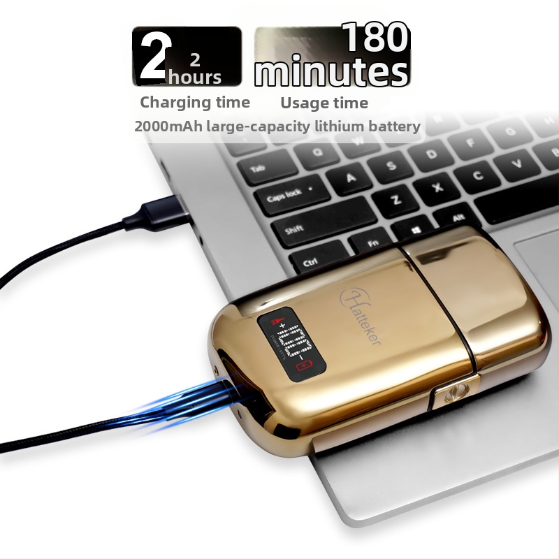 Vyrų elektrinis skustuvas su LCD ekranu, plūduriuojanti galvutė, dviejų peiliukų rekiprokalinė galvutė, įkraunama baterija 500–800 mAh, veikimo laikas virš 60 min.