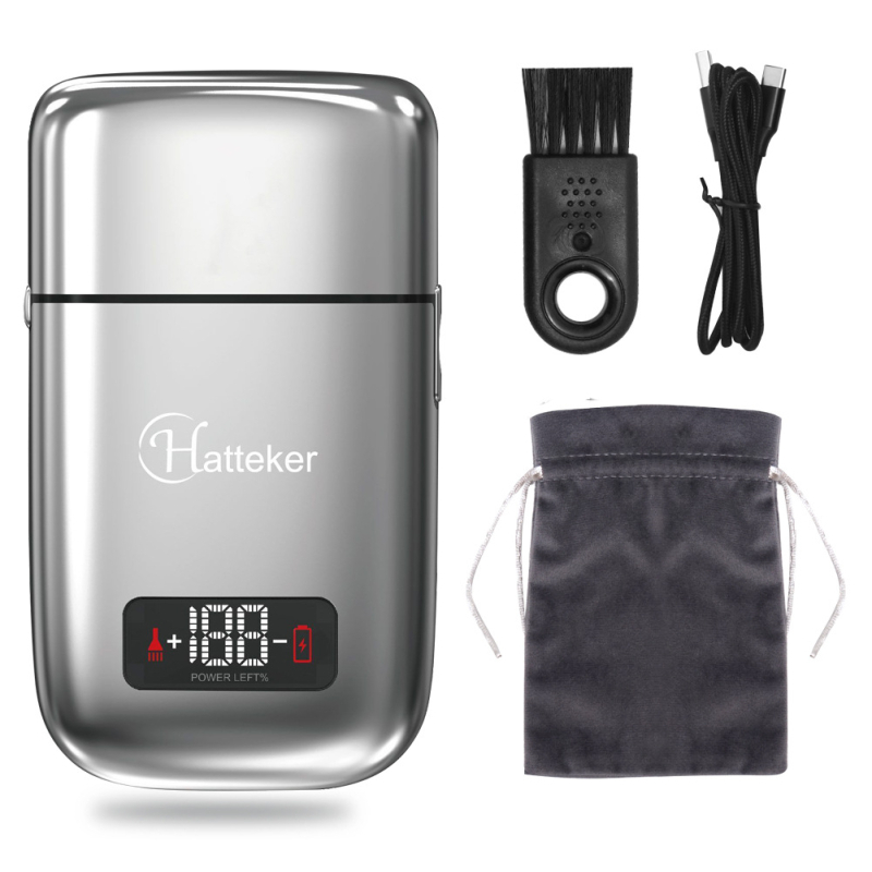 Vīriešu elektriskais skuveklis ar LCD displeju, plūstošā galva, divu asu galva, iebūvēta 500–800 mAh akumulatora, darbības laiks virs 60 minūtēm.