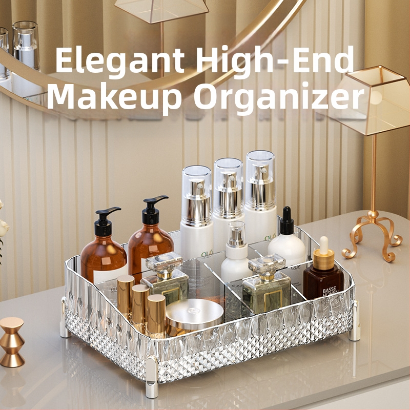 Kosmētikas uzglabāšanas kaste — ar atvilktiņu, putekļu izturīga, liela ietilpība, galda organizētājs; materiāls PET+PP; zīmols Three Arts; modernā vienkāršā stilā; izlaidums 2024.