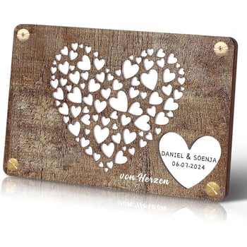 Ξύλινη ευχετήρια κάρτα γάμου, προσωποποιημένη, μοντέρνο μινιμαλιστικό στυλ, υλικό boxwood