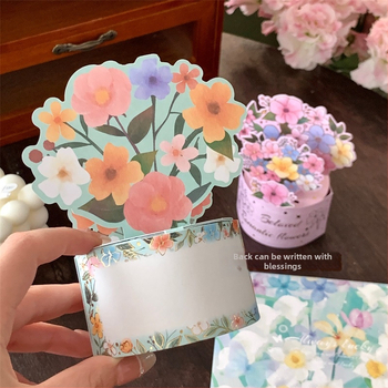 Κάρτα ευχών με υδατογραφικά λουλούδια, ρετρό στυλ, 3D έκπληξη για το Φεστιβάλ Ταναμπάτα (Luobin • Χαρτί • Εκτύπωση • ink wind • Κάρτες Ευχών)