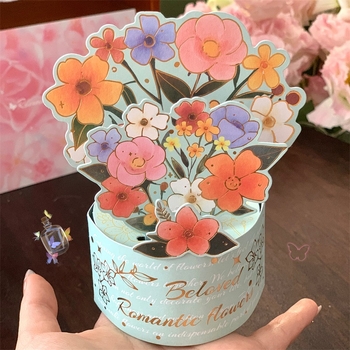 Κάρτα ευχών με υδατογραφικά λουλούδια, ρετρό στυλ, 3D έκπληξη για το Φεστιβάλ Ταναμπάτα (Luobin • Χαρτί • Εκτύπωση • ink wind • Κάρτες Ευχών)