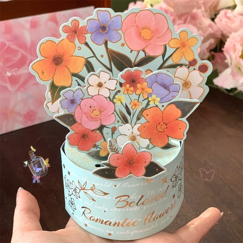 Akvarell virágos üdvözlőlap, retro stílus, 3D meglepetés a Tanabata fesztiválhoz (Luobin • Papír • Nyomtatás • ink wind • Üdvözlőlapok)