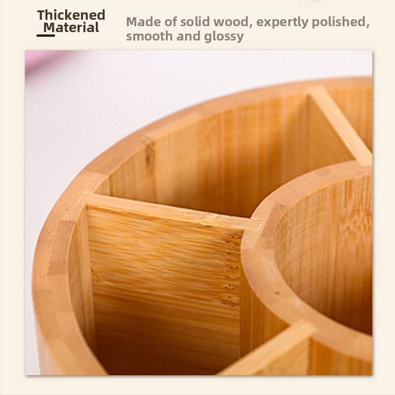 Дървен въртящ се бюроорганайзер с множество отделения, кръгла форма