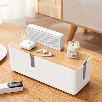 Κουτί αποθήκευσης καλωδίων με καπάκι, μοντέλο BL1014, ABS + μπαμπού, χωρητικότητα 2 L