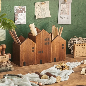 Ξύλινη θήκη στυλό – ρετρό διακοσμητικό γραφείου για πινέλα ζωγραφικής, χρωματιστά μολύβια και βούρτσες μακιγιάζ; Προσαρμογή με λογότυπο