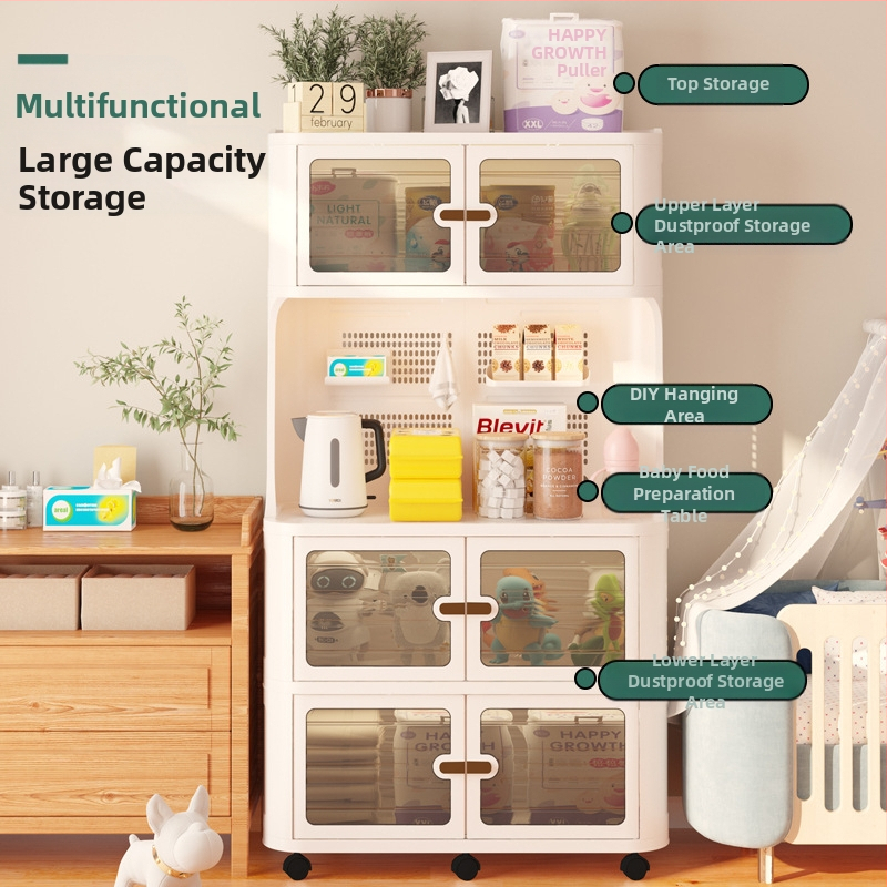 Стенен шкаф за майки и бебета за съхранение с масичка за кърмене, модел 9614, материал полипропилен (PP), стил лайт лукс