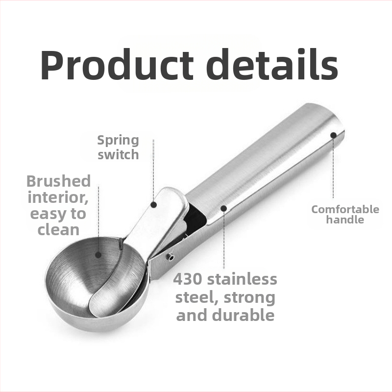 Лъжичка за сладолед от неръждаема стомана за възрастни, модерен минималистичен стил, повърхност с водно полиране, възможност за персонализиране