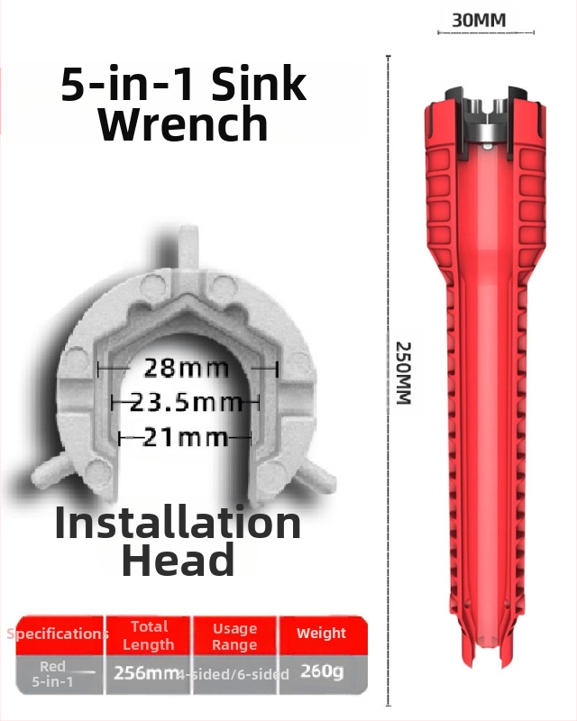 Тръбен ключ за мивка, S2 инструментална стомана, пластмасово покритие, за ремонт на водопроводни тръби и ъглови кранове