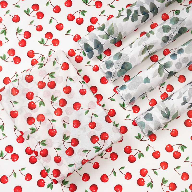 Опаковъчна хартия с персонализирано лого, Paper Iris, дизайн с листа на череша, персонализирана ролка и опаковка