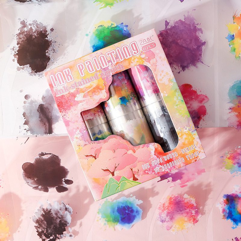 Yue zhen Σετ διακοσμητικών ταινιών σε κουτί με ανάμειξη ακουαρέλας για ημερολόγιο, PET βάση, πάχος 0,01 mm