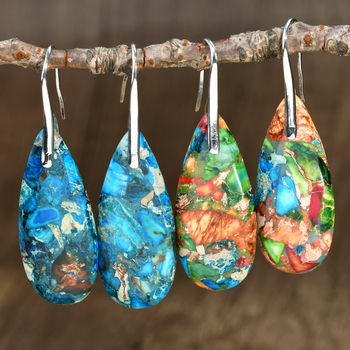 Σκουλαρίκια σταγόνας, μεικτά υλικά, χειροποίητα, vintage μποέμ στυλ με αυτοκρατορικό λίθο, φθινόπωρινή συλλογή 2024