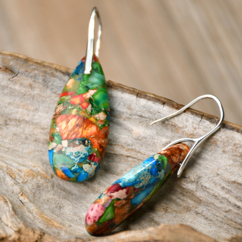 Σκουλαρίκια σταγόνας, μεικτά υλικά, χειροποίητα, vintage μποέμ στυλ με αυτοκρατορικό λίθο, φθινόπωρινή συλλογή 2024