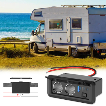 Φορτιστής αυτοκινήτου για RV με θύρες QC και διπλά PD, βολτόμετρο, αδιάβροχος διακόπτης LED, είσοδος 12–24V