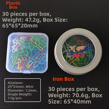 Boeing lėktuvo formos popieriaus segtukai, dėžutėje 30 vnt, metalas ir plastikas, modelis ZJ33