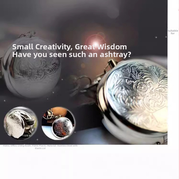 Φορητό μεταλλικό τασάκι αποτσίγαρων, ευρωπαϊκού στρογγυλού στυλ, με μπρελόκ; μεταλλική κατασκευή; μη εισαγόμενο; κατάλληλο ως δώρο για γενέθλια ή γιορτή