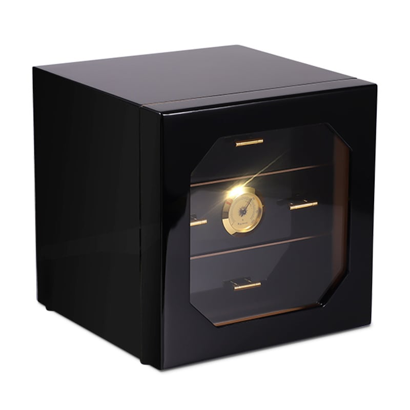 HANNICOOK Humidor za cigare i ormarić od cedre, crni visoki sjaj završne obrade u stilu klavira, moderni minimalistički dizajn