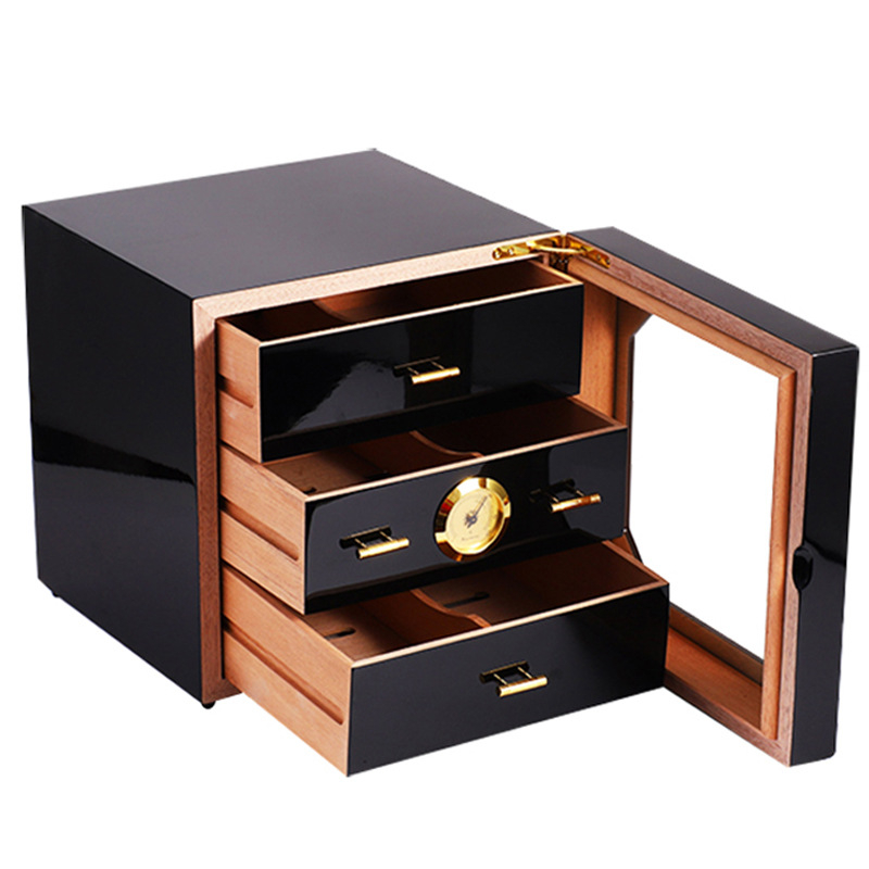 HANNICOOK Humidor za cigare i ormarić od cedre, crni visoki sjaj završne obrade u stilu klavira, moderni minimalistički dizajn