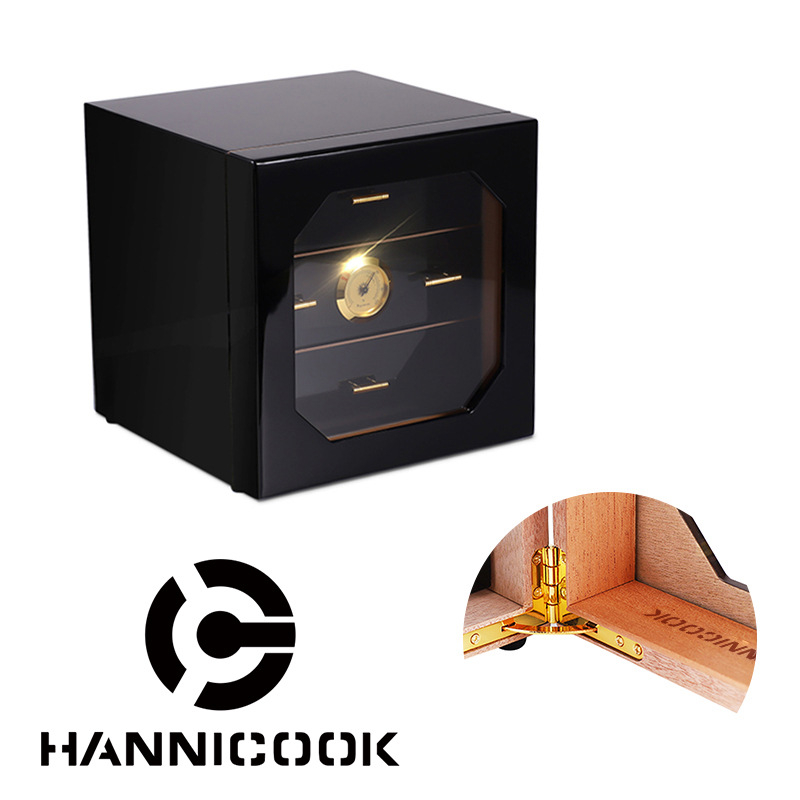 HANNICOOK Humidor za cigare i ormarić od cedre, crni visoki sjaj završne obrade u stilu klavira, moderni minimalistički dizajn