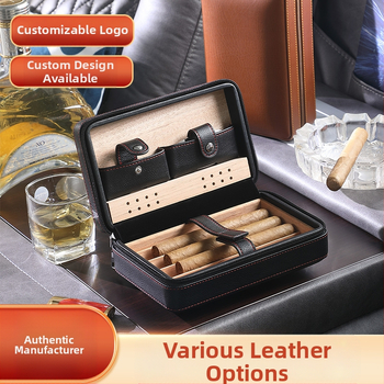 Προσαρμοσμένος χουμίδωρ για πούρες – σετ 4 τεμαχίων, φορητό τσαντάκι με φερμουάρ, εσωτερικό από κεδρό, εκτύπωση λογότυπου, μινιμαλιστικός σχεδιασμός