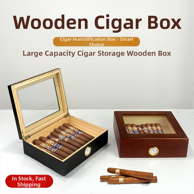 Cigarešu kastīte ar mitrinātāju, caurspīdīgs koks, atverams vāciņš, minimālistisks stils