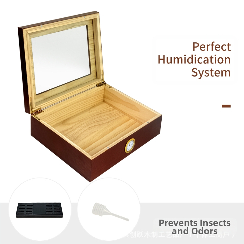 Cigarešu kastīte ar mitrinātāju, caurspīdīgs koks, atverams vāciņš, minimālistisks stils