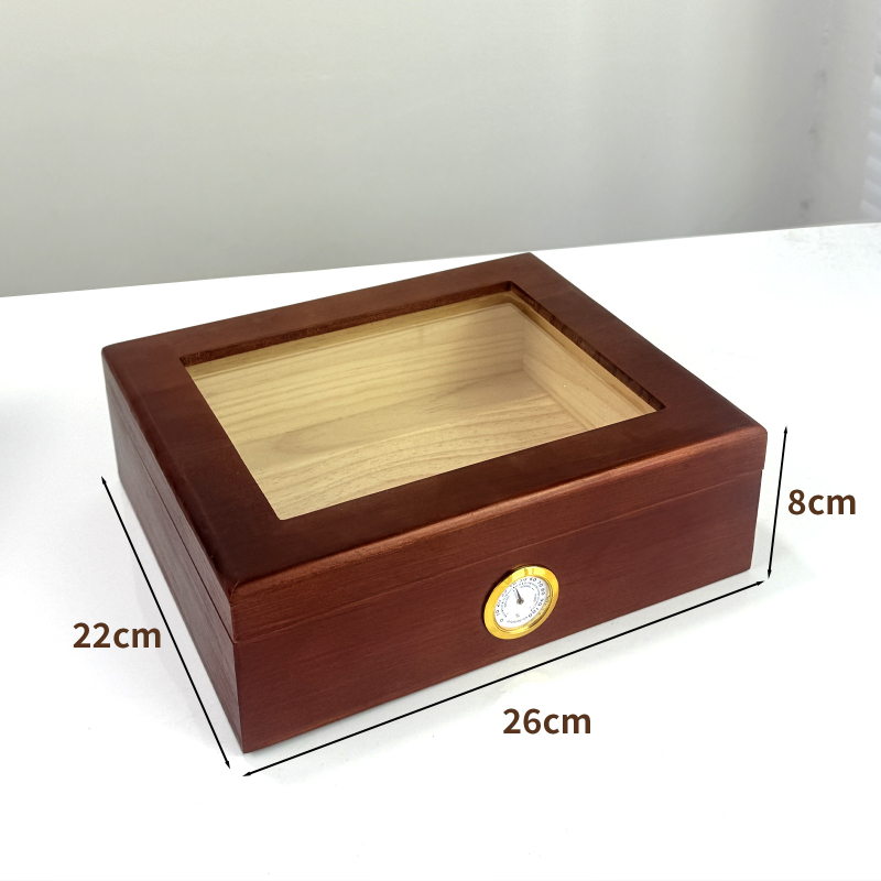 Cigarešu kastīte ar mitrinātāju, caurspīdīgs koks, atverams vāciņš, minimālistisks stils