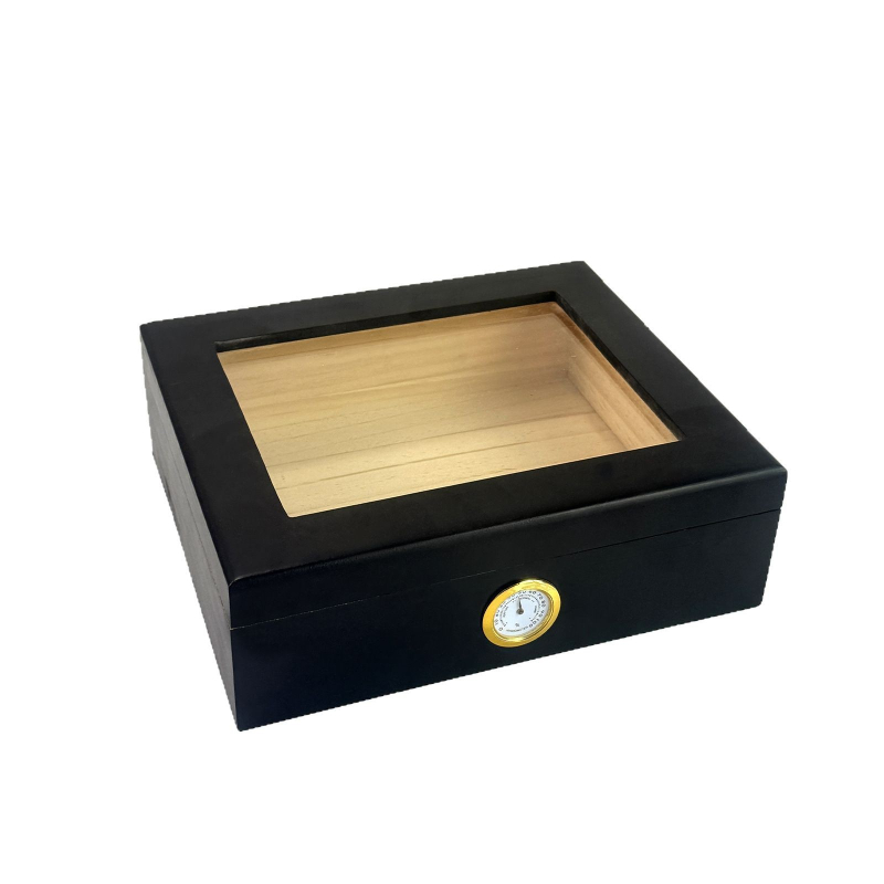 Cigarešu kastīte ar mitrinātāju, caurspīdīgs koks, atverams vāciņš, minimālistisks stils