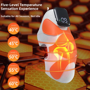 Ceļgala masāža ar elektrisko apkuri, četru zonu masāža, inteliģenta temperatūras kontrole, noņemama vadības vienība | 5V, 7W, 40–60°C