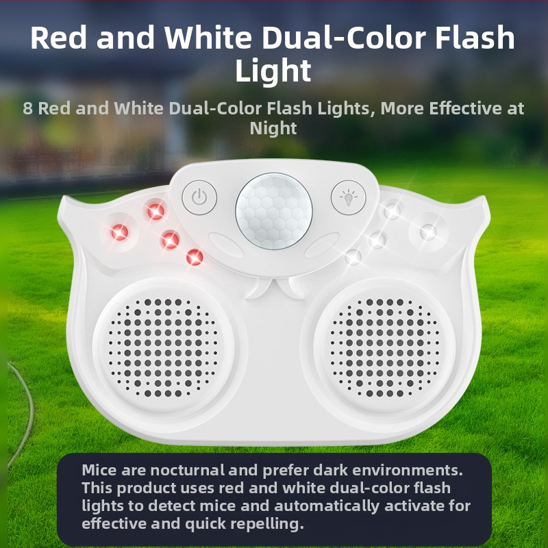 Високопроизводителен ултразвуков репелент за вредители с двойни звукови излъчватели, интелигентна импулсна светкавична функция, 220V, 3W, ABS корпус