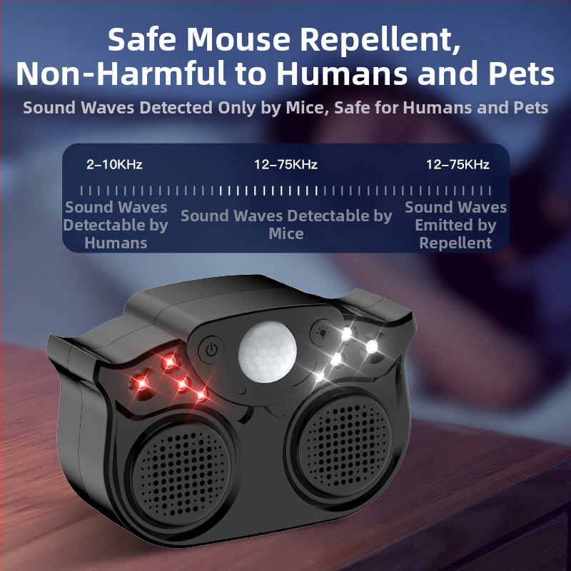 Високопроизводителен ултразвуков репелент за вредители с двойни звукови излъчватели, интелигентна импулсна светкавична функция, 220V, 3W, ABS корпус