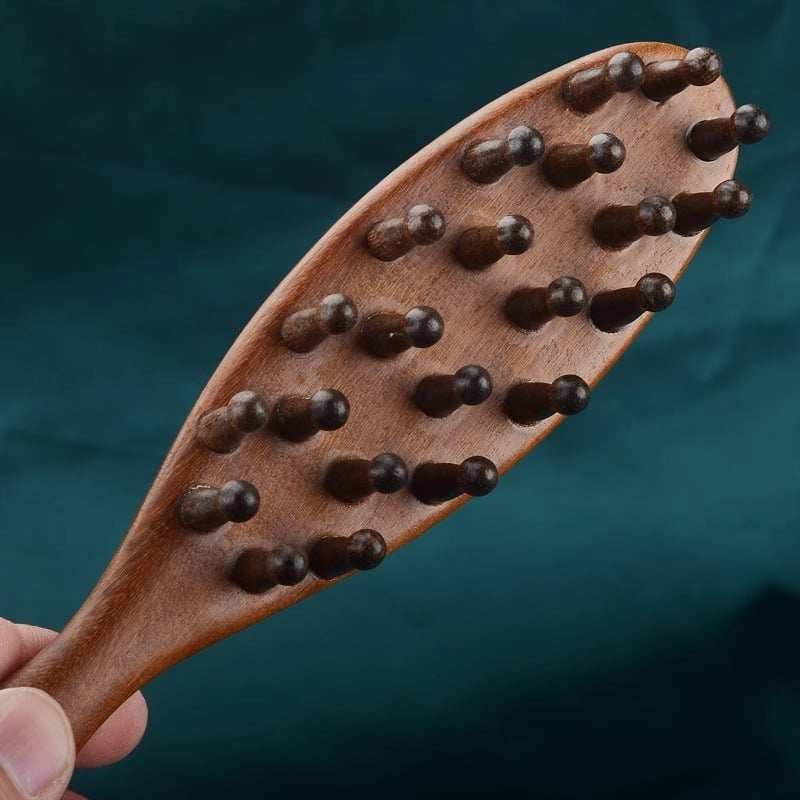 Pieptene de masaj din lemn de santal, 22 dinți, mâner lung din lemn, Jing County origine